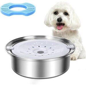 2.5L Dog Water Bowl Stainless Steel No Spill Dog Bowl with Slow Feeder Mat